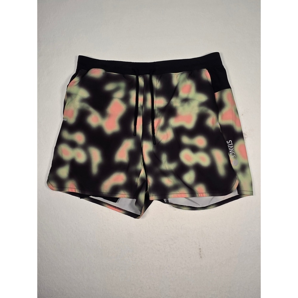 STANCE Flux Liner Athletic Shorts Mens Large Black FreshTek Abstract Neon Heat